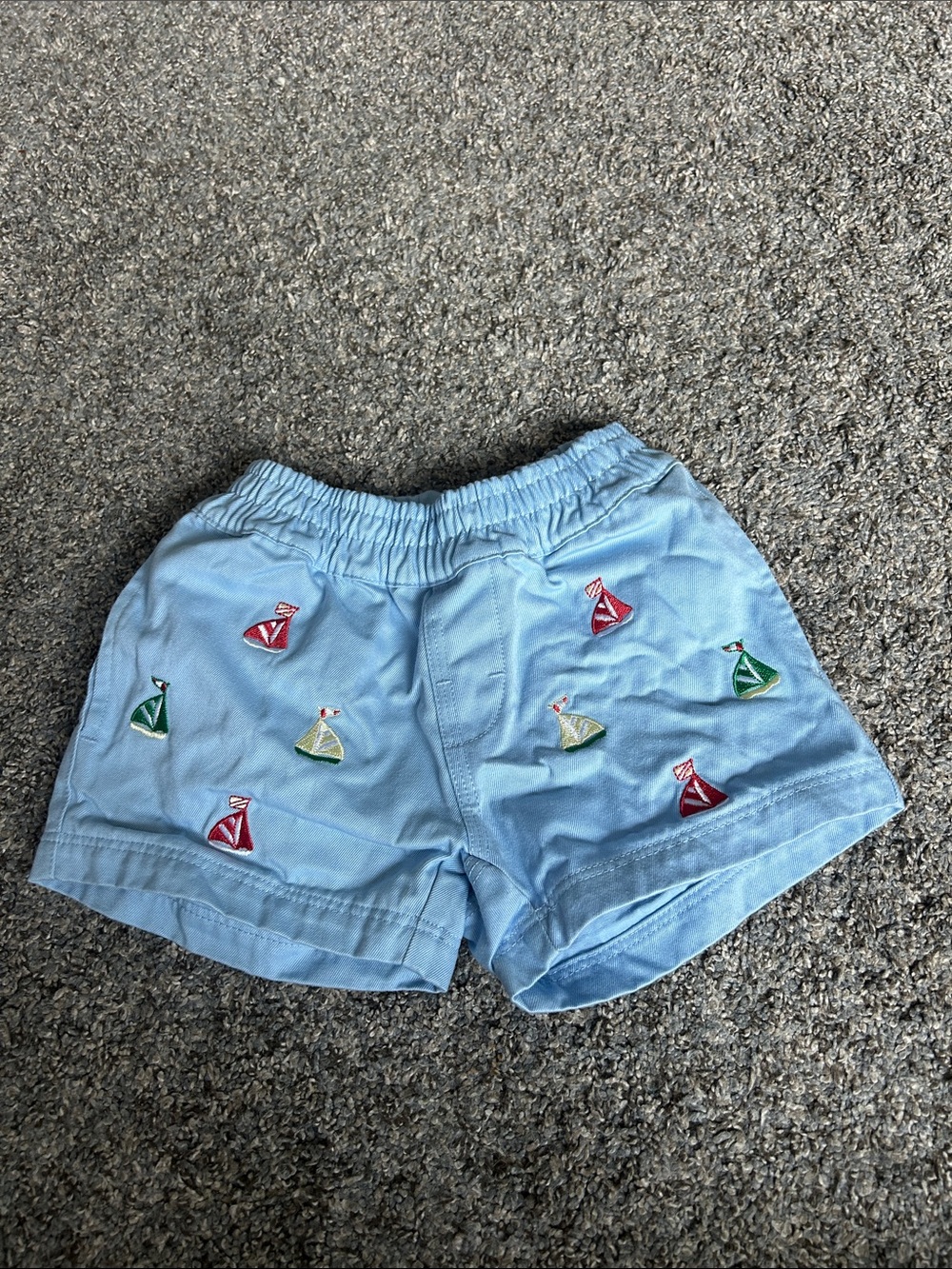 The Beaufort Bonnet Company Light Blue Embroidered Sailboat Shorts